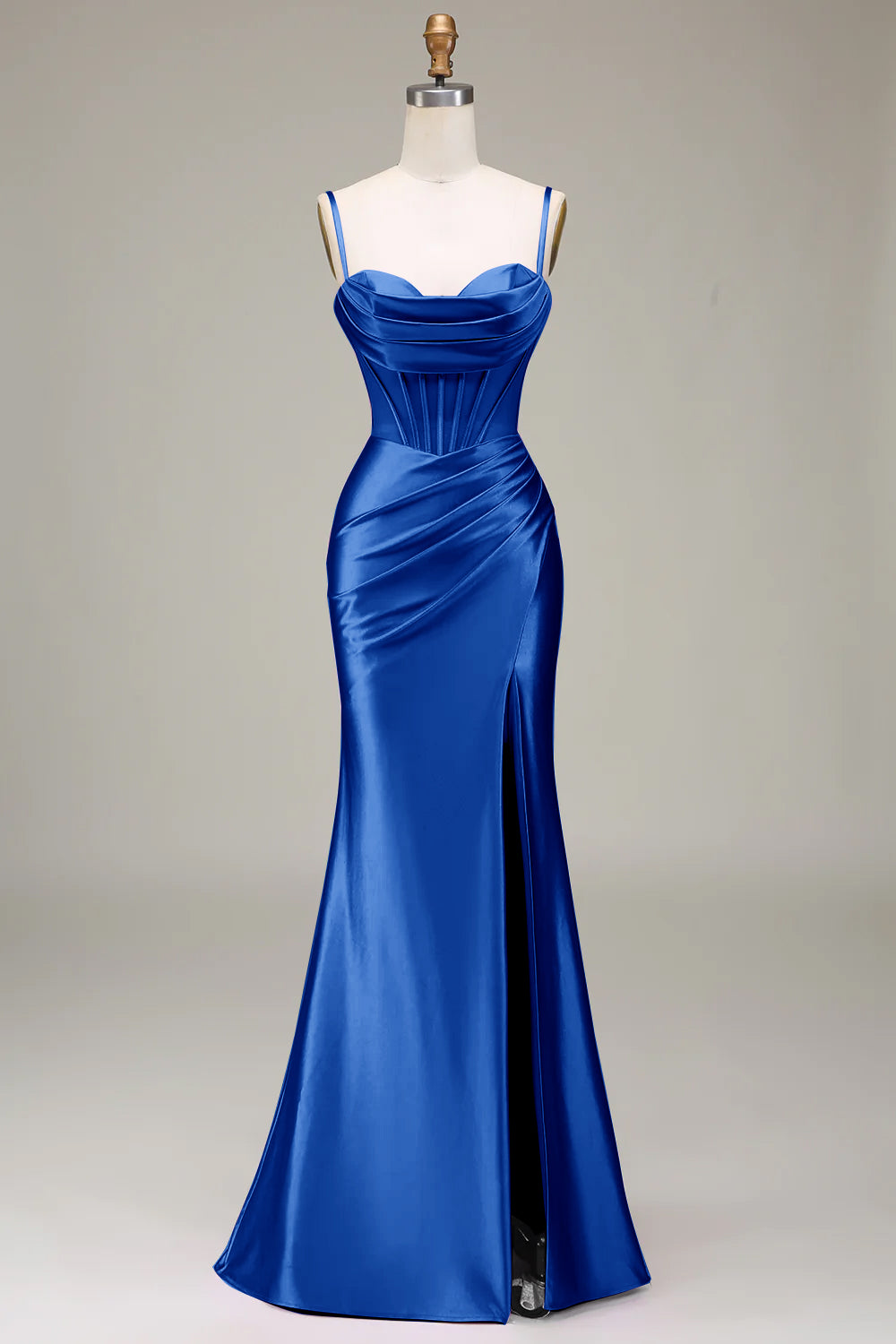 Satin Spaghetti Straps Black Prom Dress with Corset Formal Evening Dresses