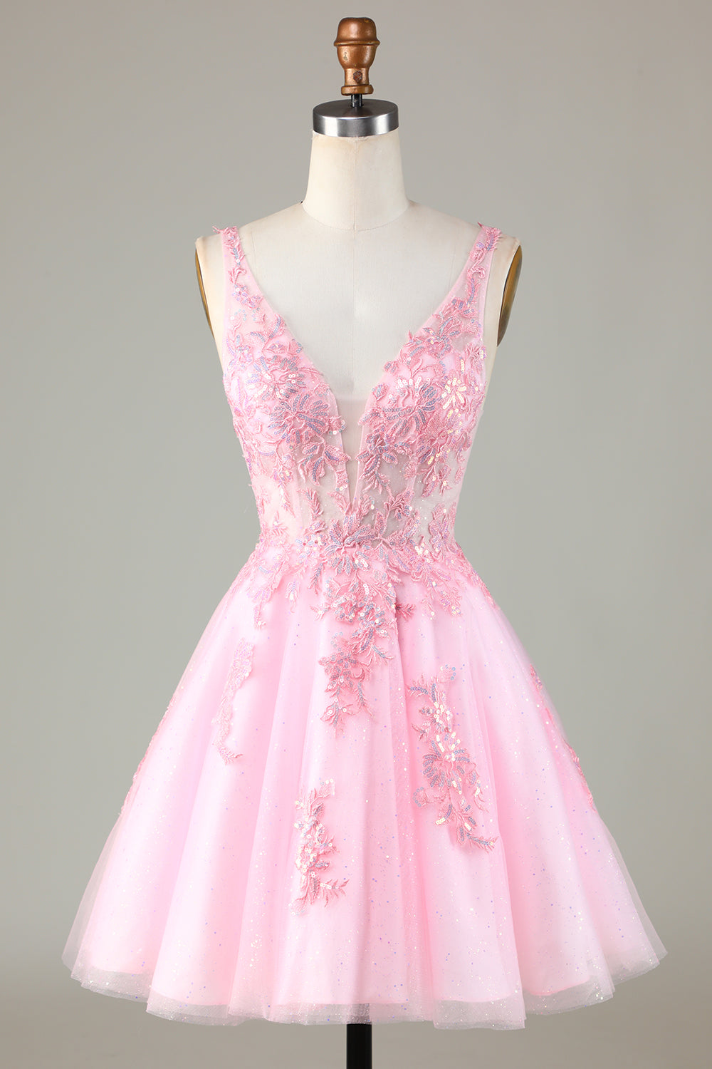 Pink Cute Sparkly Homecoming Dress with Sequins Appliques Prom Cocktail Dresses