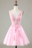 Pink Cute Sparkly Homecoming Dress with Sequins Appliques Prom Cocktail Dresses