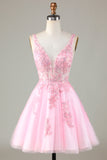 Pink Cute Sparkly Homecoming Dress with Sequins Appliques Prom Cocktail Dresses