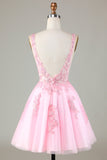 Pink Cute Sparkly Homecoming Dress with Sequins Appliques Prom Cocktail Dresses