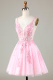 Pink Cute Sparkly Homecoming Dress with Sequins Appliques Prom Cocktail Dresses