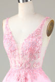 Pink Cute Sparkly Homecoming Dress with Sequins Appliques Prom Cocktail Dresses