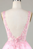 Pink Cute Sparkly Homecoming Dress with Sequins Appliques Prom Cocktail Dresses