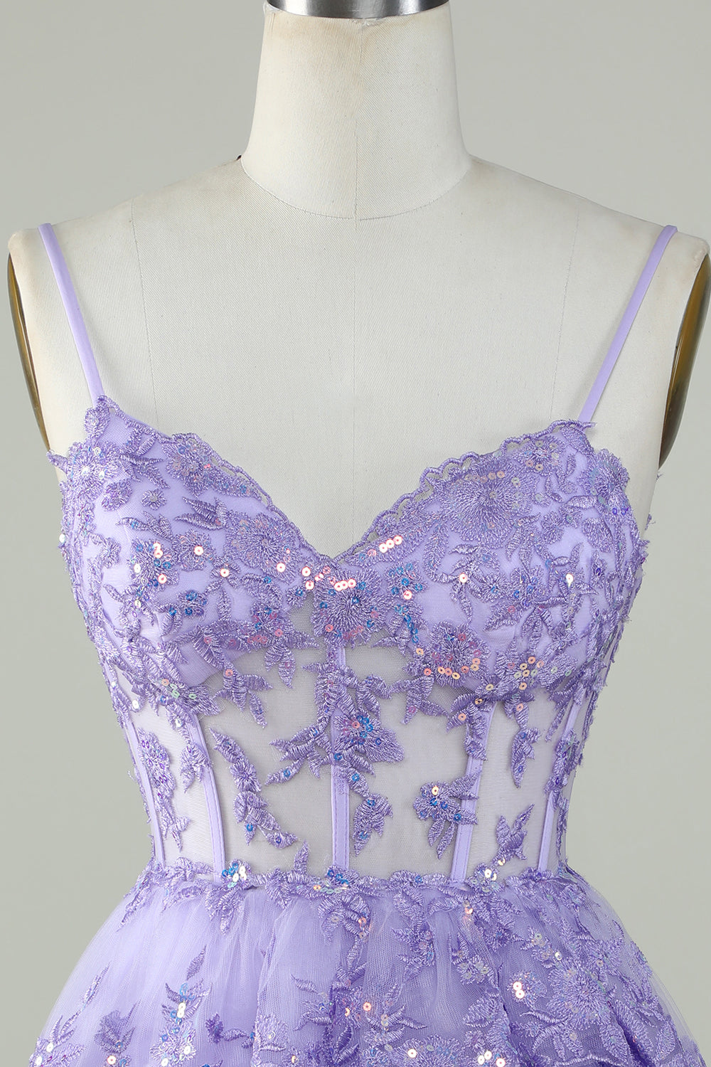 Sparkly Spaghetti Straps Sequins Purple Tiered Homecoming Dress Prom Cocktail Gowns