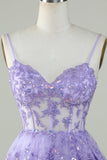 Sparkly Spaghetti Straps Sequins Purple Tiered Homecoming Dress Prom Cocktail Gowns