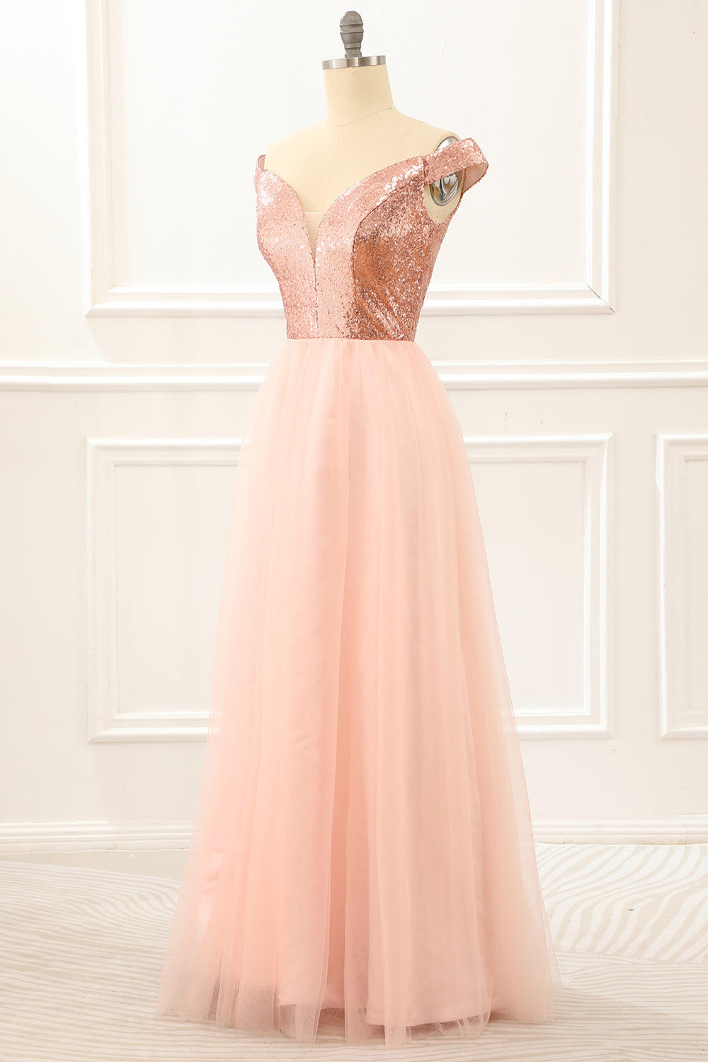 Vestido de fiesta con lentejuelas ruborizadas y hombros descubiertos, vestidos de noche formales, vestidos de fiesta