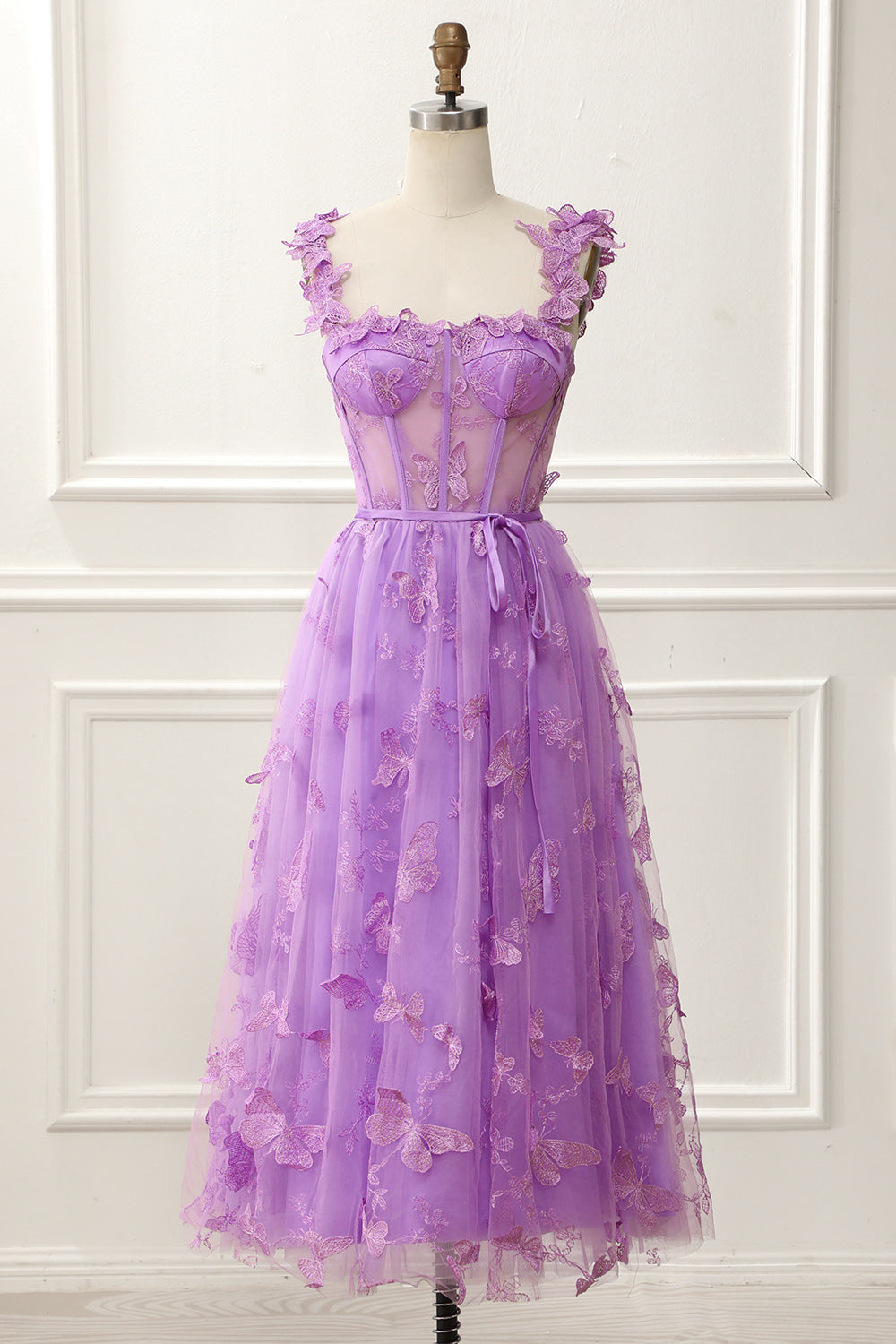 Purple A-Line Corset Knee-Length Prom Dress with Butterflies Homecoming Cocktail Party Gowns