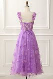 Purple A-Line Corset Knee-Length Prom Dress with Butterflies Homecoming Cocktail Party Gowns