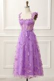Purple A-Line Corset Knee-Length Prom Dress with Butterflies Homecoming Cocktail Party Gowns