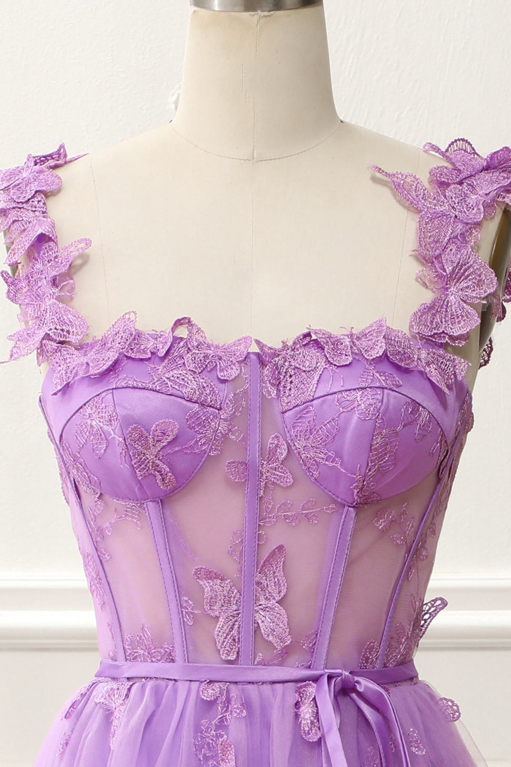 Purple A-Line Corset Knee-Length Prom Dress with Butterflies Homecoming Cocktail Party Gowns