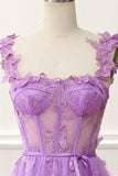 Purple A-Line Corset Knee-Length Prom Dress with Butterflies Homecoming Cocktail Party Gowns