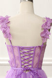 Purple A-Line Corset Knee-Length Prom Dress with Butterflies Homecoming Cocktail Party Gowns