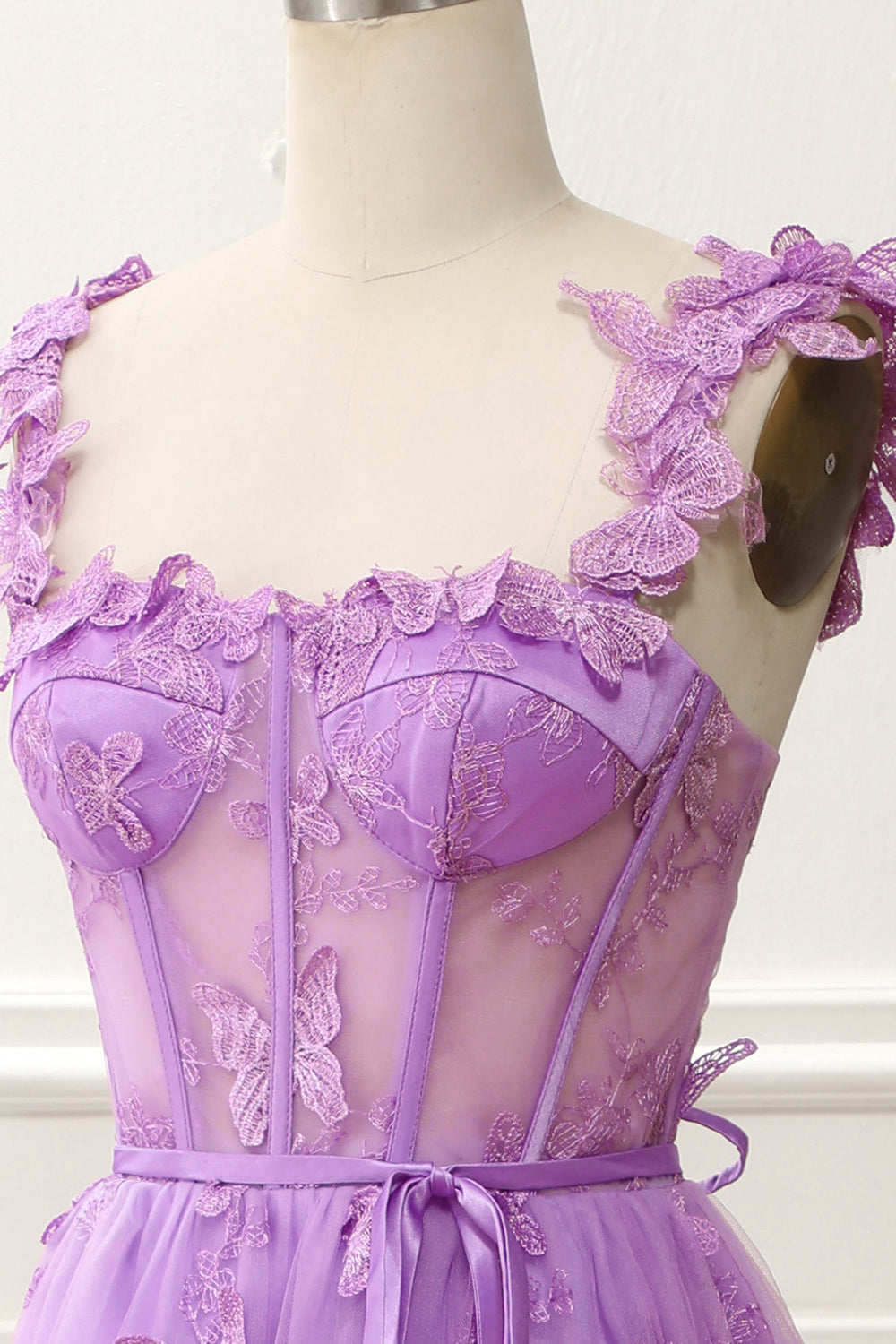 Purple A-Line Corset Knee-Length Prom Dress with Butterflies Homecoming Cocktail Party Gowns