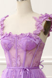 Purple A-Line Corset Knee-Length Prom Dress with Butterflies Homecoming Cocktail Party Gowns