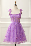 Lila A-Linien-Korsett-Homecoming-Kleid mit Schmetterlingen