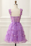Lila A-Linien-Korsett-Homecoming-Kleid mit Schmetterlingen