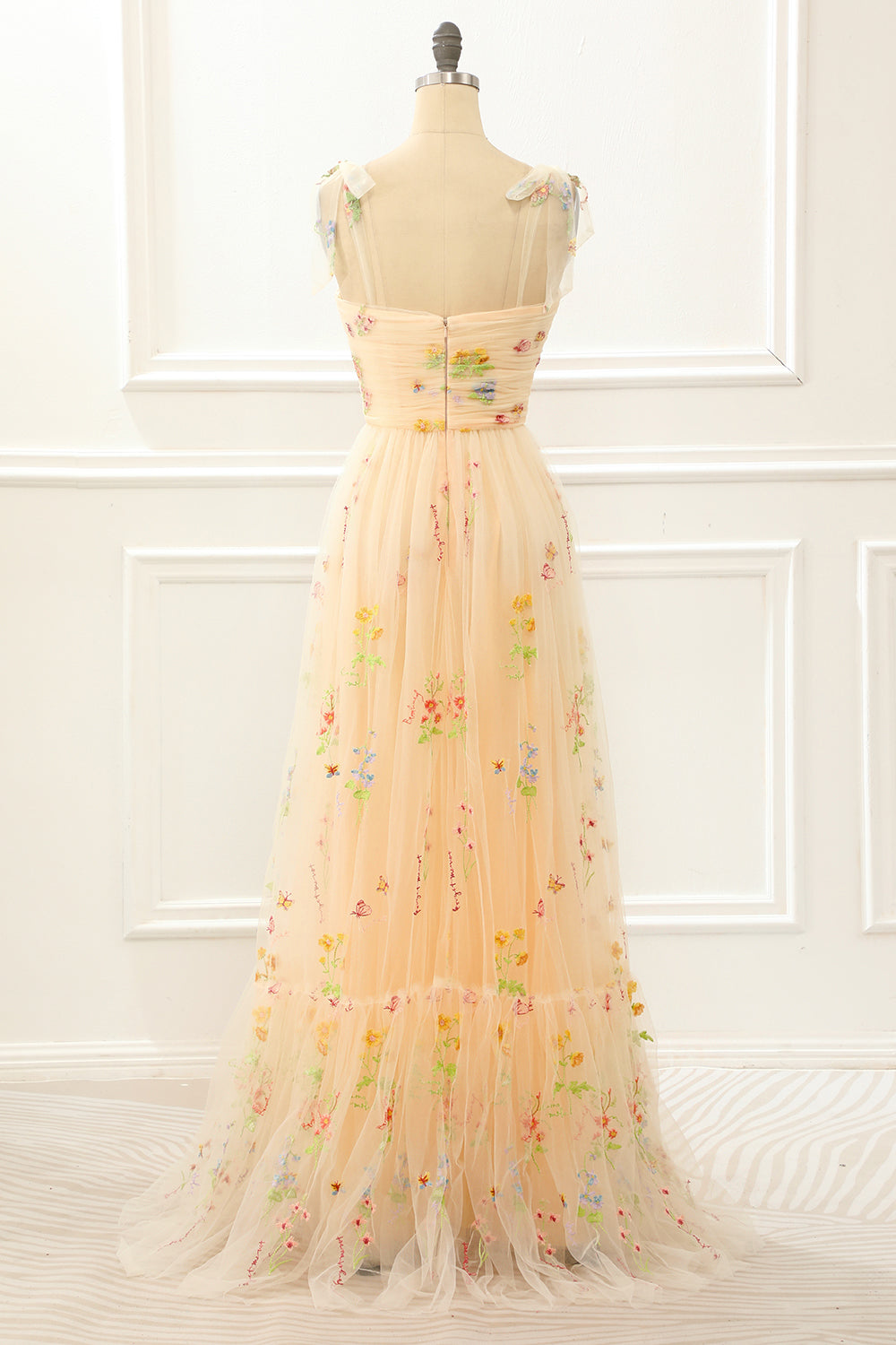 Vestido de fiesta de tul color champán con corte A y bordados, vestidos de noche formales