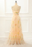 Vestido de fiesta de tul color champán con corte A y bordados, vestidos de noche formales