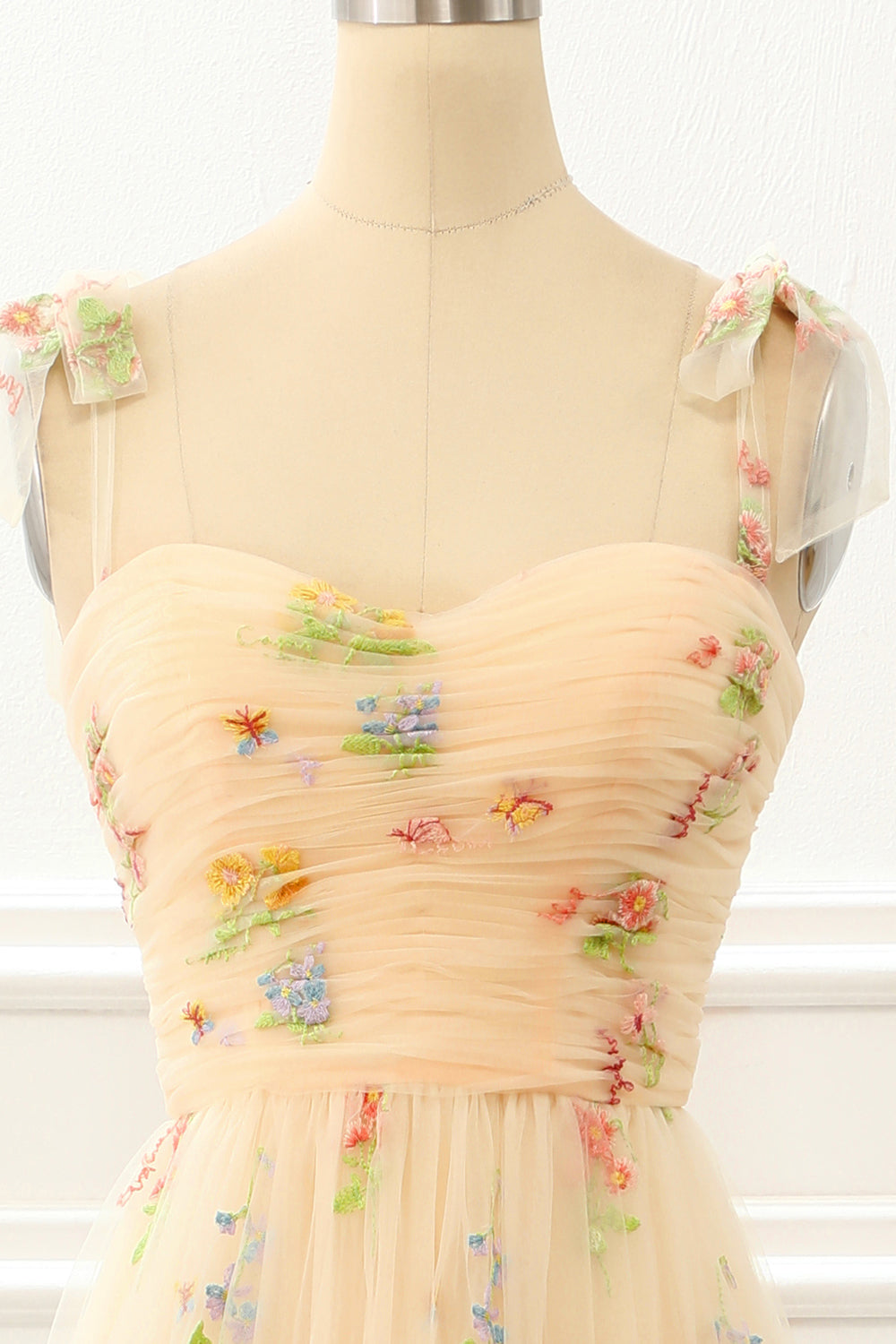 Vestido de fiesta de tul color champán con corte A y bordados, vestidos de noche formales