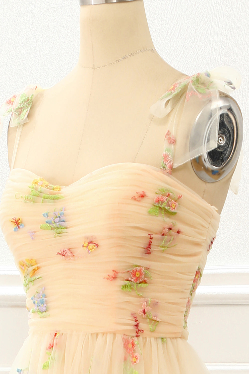 Vestido de fiesta de tul color champán con corte A y bordados, vestidos de noche formales