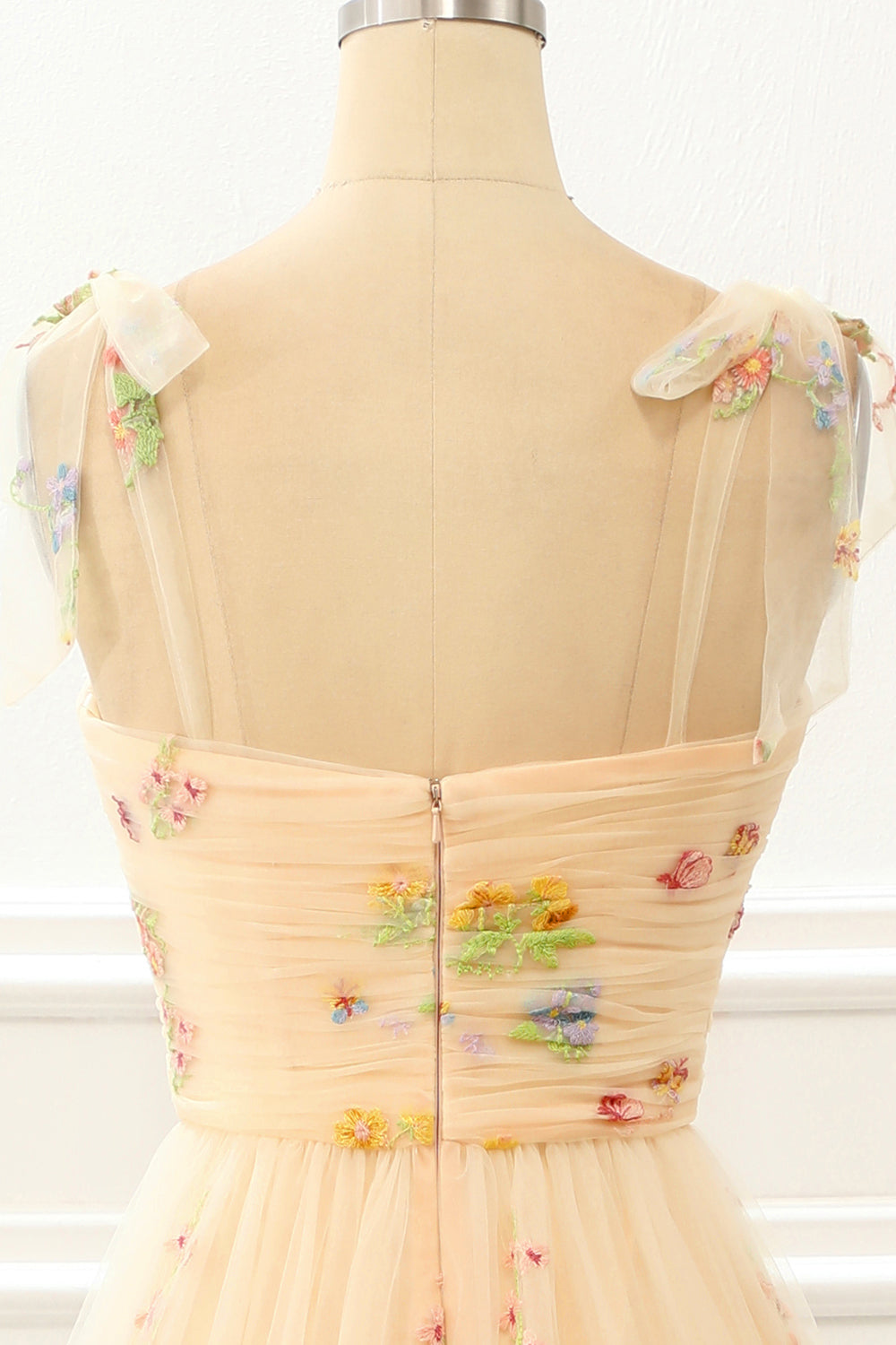 Vestido de fiesta de tul color champán con corte A y bordados, vestidos de noche formales