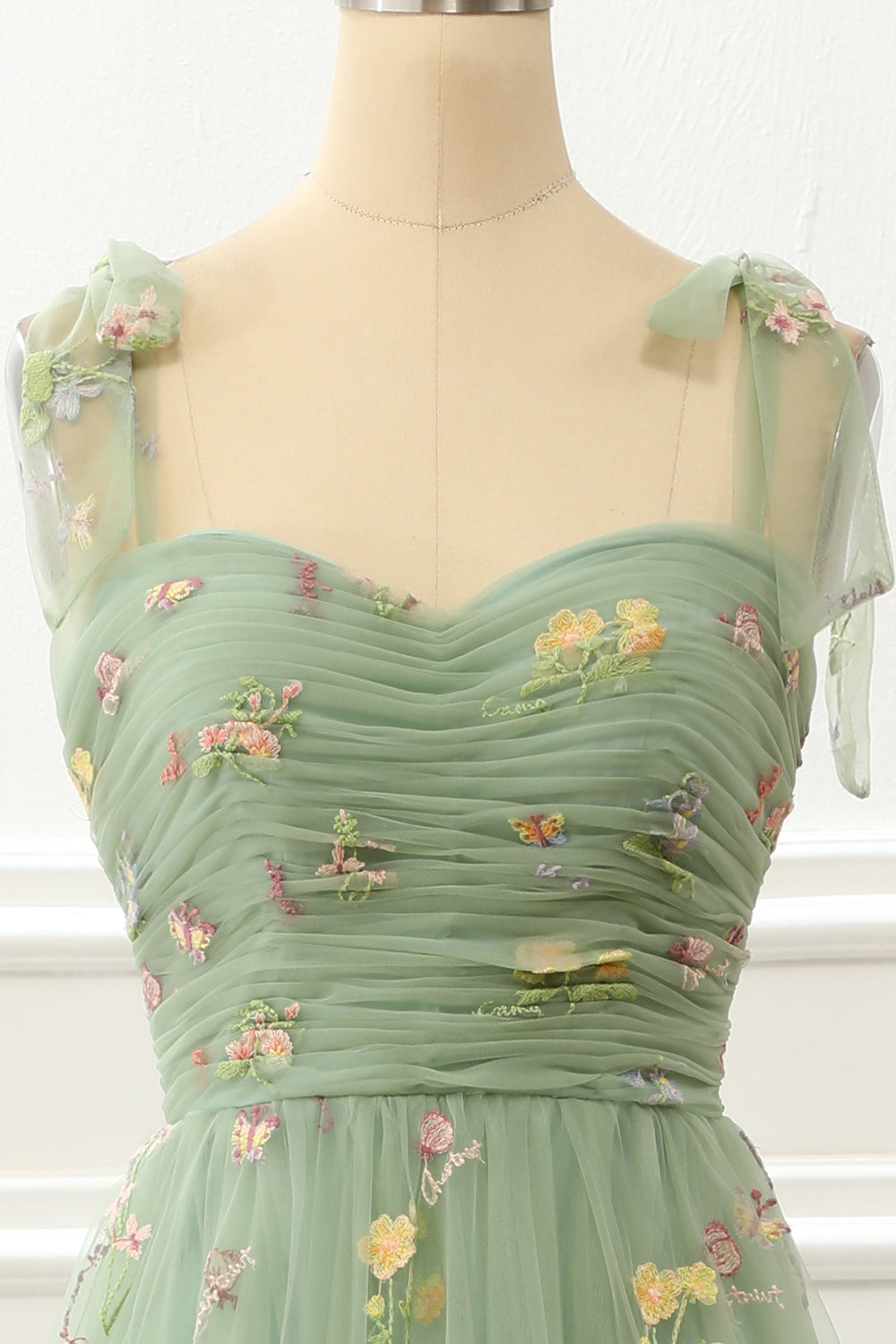 Tulle Green A Line Prom Dress with Embroidery Formal Evening Dresses