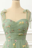 Tulle Green A Line Prom Dress with Embroidery Formal Evening Dresses
