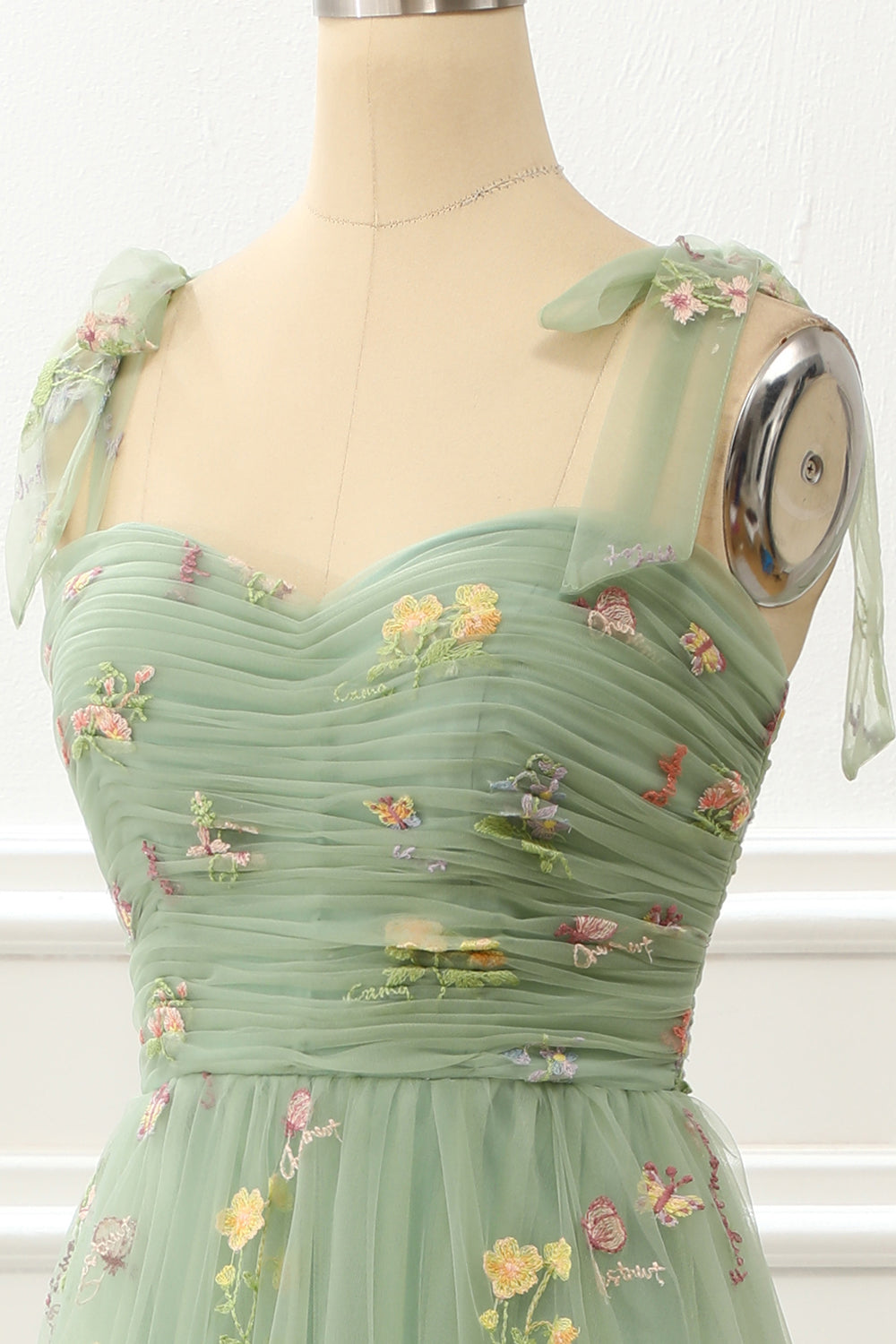 Tulle Green A Line Prom Dress with Embroidery Formal Evening Dresses
