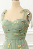 Tulle Green A Line Prom Dress with Embroidery Formal Evening Dresses
