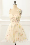 Champagnerfarbenes kurzes Ballkleid aus Tüll mit Stickerei, Homecoming-Party, Cocktailkleider