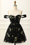 Off the Shoulder Lavender Cute Homecoming Dress with Embroidery Prom Cocktail Dresses