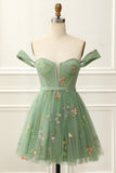 Off the Shoulder Lavender Cute Homecoming Dress with Embroidery Prom Cocktail Dresses