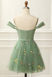 Off the Shoulder Lavender Cute Homecoming Dress with Embroidery Prom Cocktail Dresses