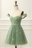 Off the Shoulder Lavender Cute Homecoming Dress with Embroidery Prom Cocktail Dresses