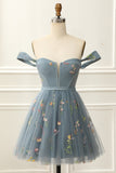 Off the Shoulder Lavender Cute Homecoming Dress with Embroidery Prom Cocktail Dresses