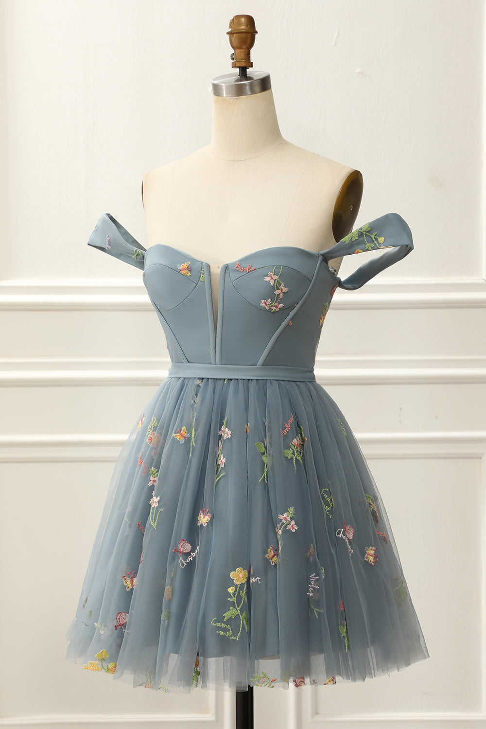 Off the Shoulder Lavender Cute Homecoming Dress with Embroidery Prom Cocktail Dresses