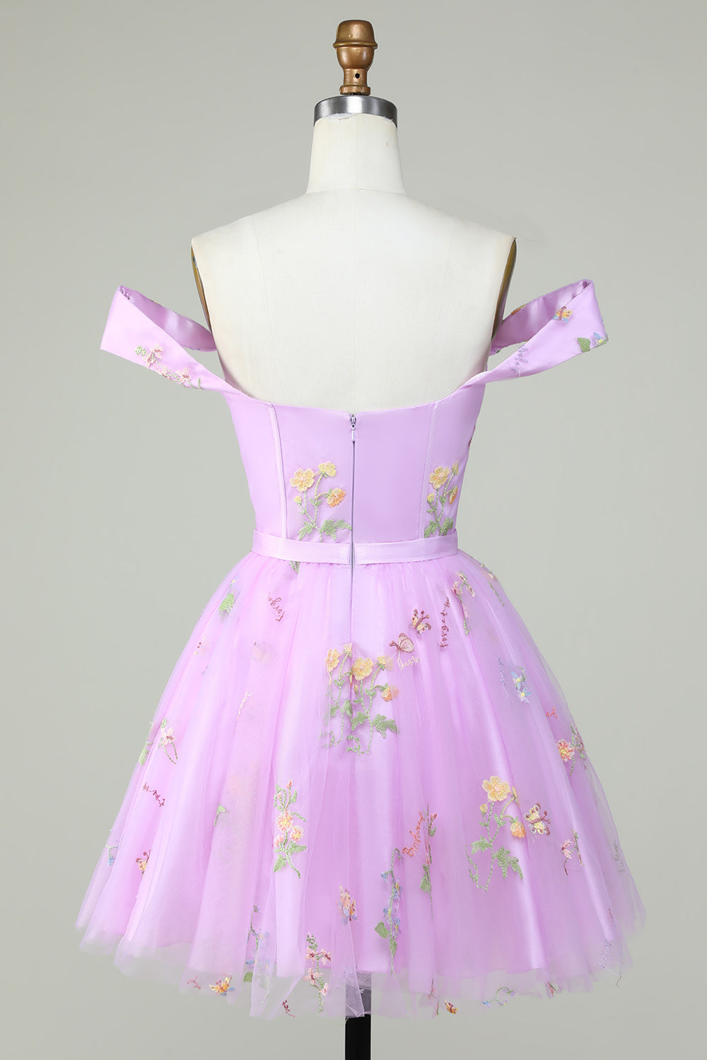Off the Shoulder Lavender Cute Homecoming Dress with Embroidery Prom Cocktail Dresses
