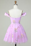 Off the Shoulder Lavender Cute Homecoming Dress with Embroidery Prom Cocktail Dresses