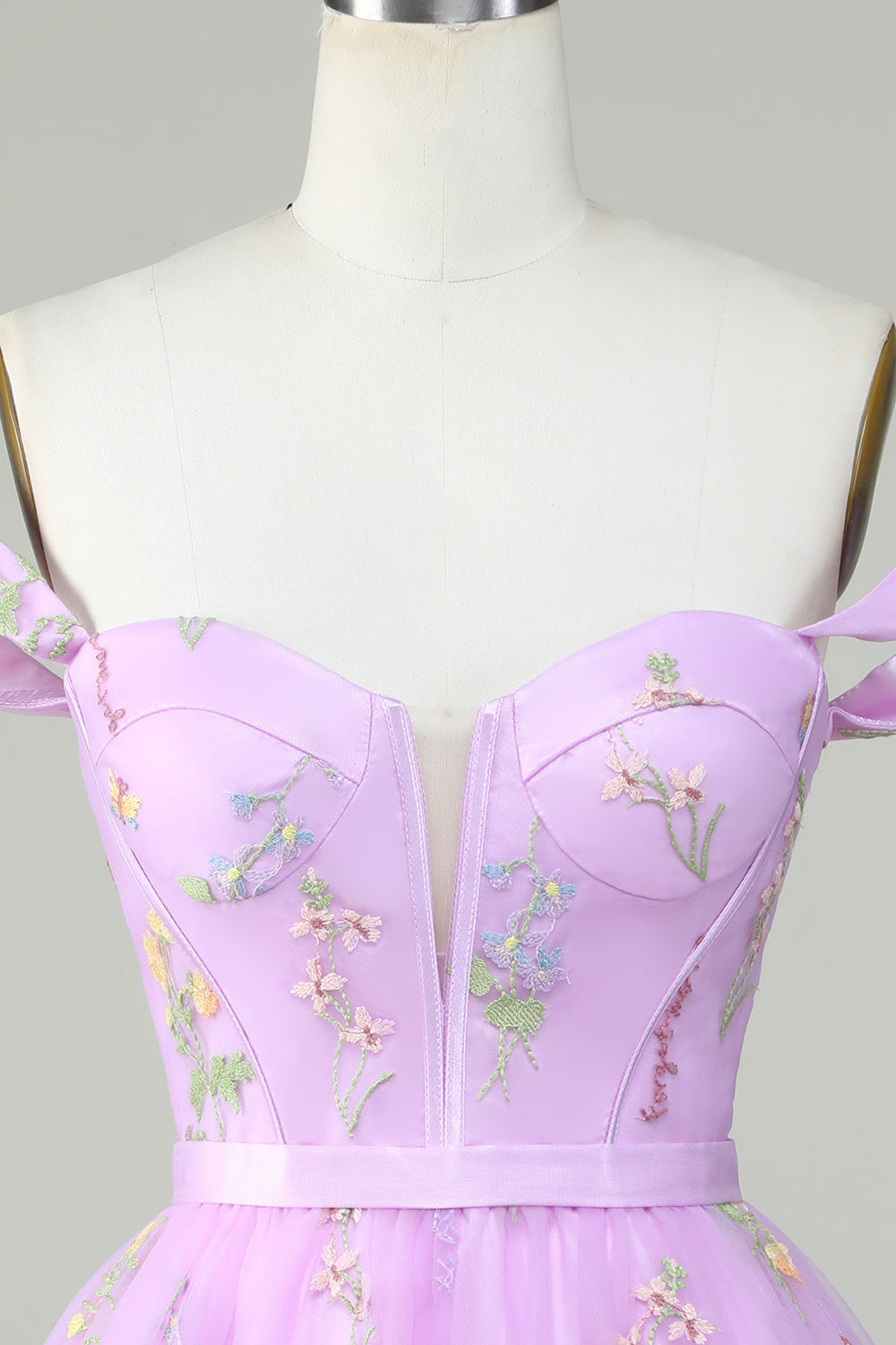 Off the Shoulder Lavender Cute Homecoming Dress with Embroidery Prom Cocktail Dresses
