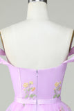 Off the Shoulder Lavender Cute Homecoming Dress with Embroidery Prom Cocktail Dresses
