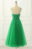 Green Spaghetti Straps Tulle Prom Dress with Sash Formal Evening Dresses Bridesmaid Gowns