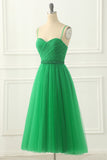Green Spaghetti Straps Tulle Prom Dress with Sash Formal Evening Dresses Bridesmaid Gowns