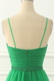 Green Spaghetti Straps Tulle Prom Dress with Sash Formal Evening Dresses Bridesmaid Gowns