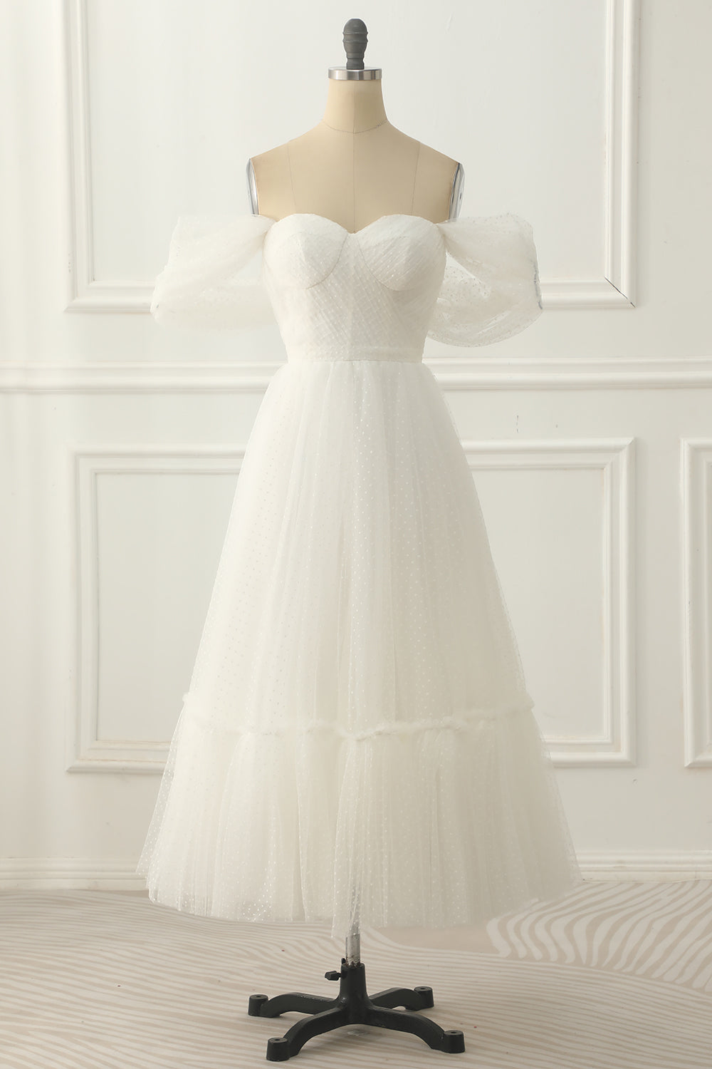 Ivory Tulle Off the Shoulder A-line Prom Dress Formal Evening Dresses