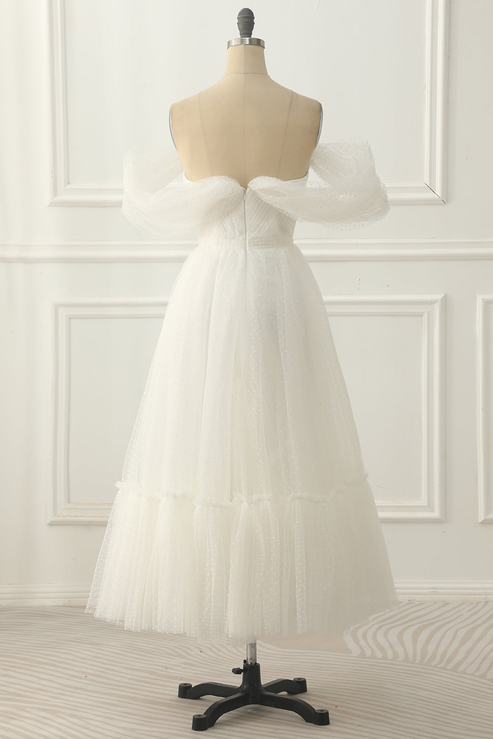 Ivory Tulle Off the Shoulder A-line Prom Dress Formal Evening Dresses