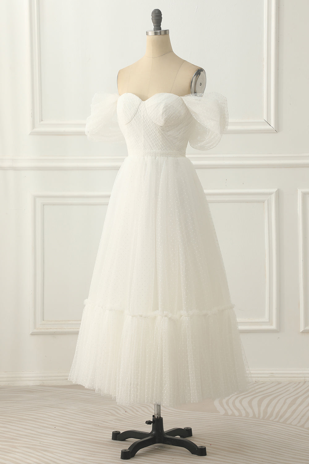 Ivory Tulle Off the Shoulder A-line Prom Dress Formal Evening Dresses