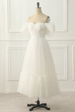 Ivory Tulle Off the Shoulder A-line Prom Dress Formal Evening Dresses