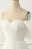 Ivory Tulle Off the Shoulder A-line Prom Dress Formal Evening Dresses