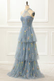 A Line Halter Tulle Prom Dress with Embroidery Formal Evening Dresses Party gowns